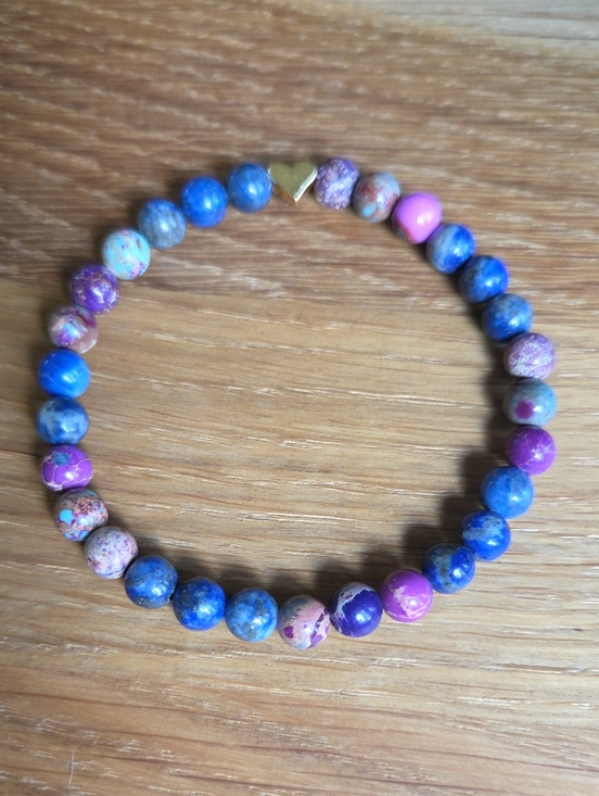 Hand Crafted Jewelry - Lapis Lazuli & Imerial Sea Sediment Jasper Beaded Stretch Bracelet | Handmade